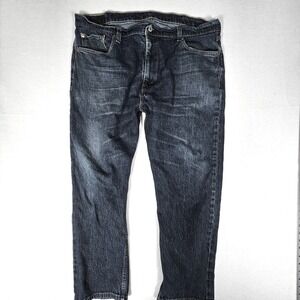 Levis 502 Taper Fit Jeans Mens 42x30 Dark Wash Blue Denim Stretch 502-0001